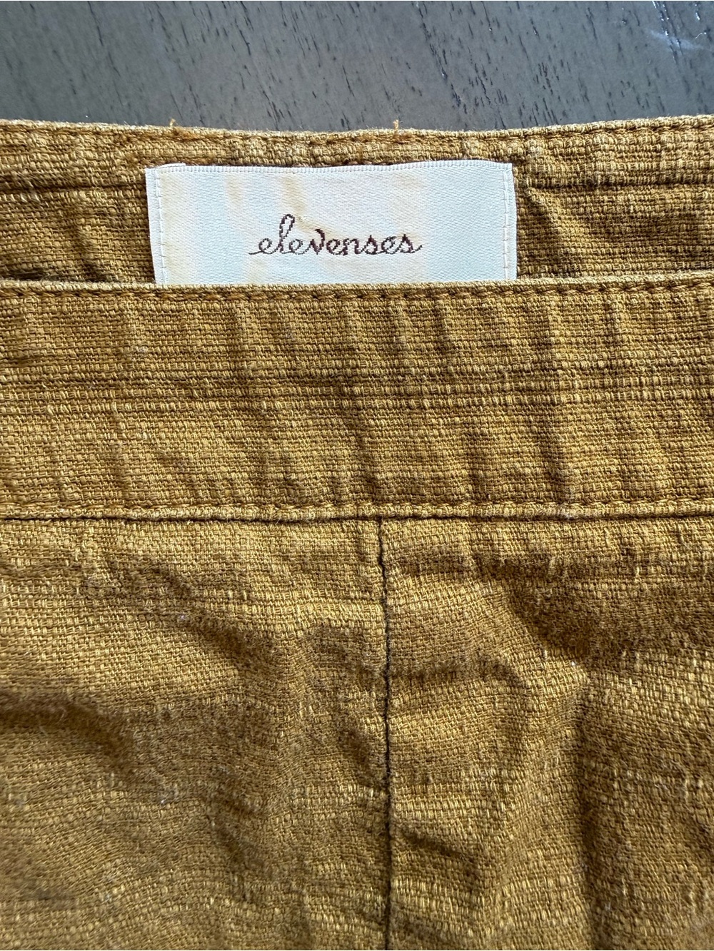 Elevenses Anthropologie Mustard Slub Shorts Cottagecore Earthy Goblincore 4 - Picture 3 of 6